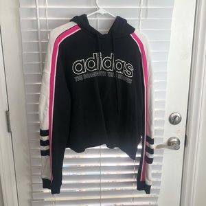 Adidas Retro Black White Pink Striped Crop Sweater